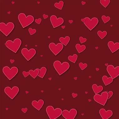 Kağıt kalpler kaotik dağılım çizgilerle şarap kırmızı kırmızı dikişli kağıt kalpler kırmızı dikişli