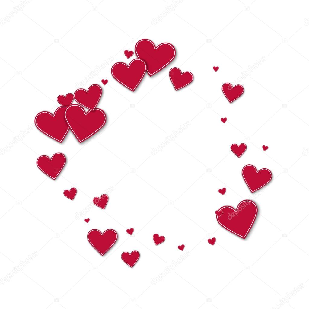 Cutout red paper hearts Bagel frame on white background Vector illustration