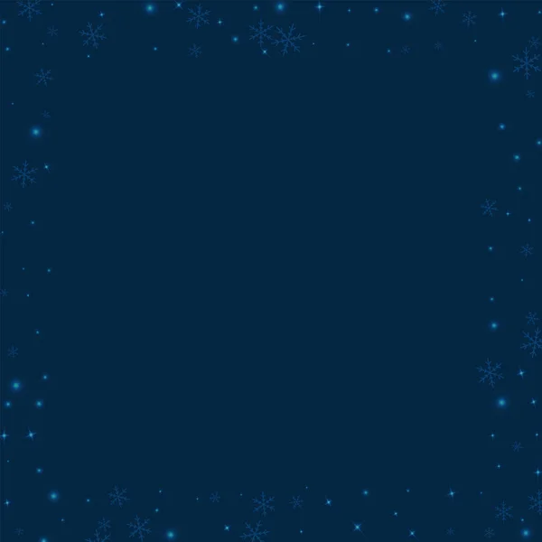 Sparse incandescente neve Quadrato sparso confine con neve rada incandescente su sfondo blu profondo — Vettoriale Stock