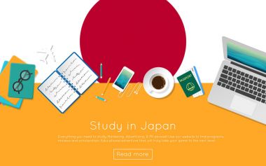 Üstten Görünüm bir dizüstü kitap çalışma web banner veya baskı malzemeleri için Japonya kavram ve