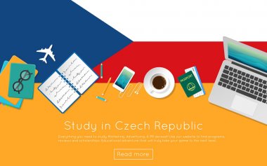 Çek Cumhuriyeti kavram web afiş için çalışma veya malzeme en iyi dizüstü bilgisayar kitaplar görünümünü yazdırmak