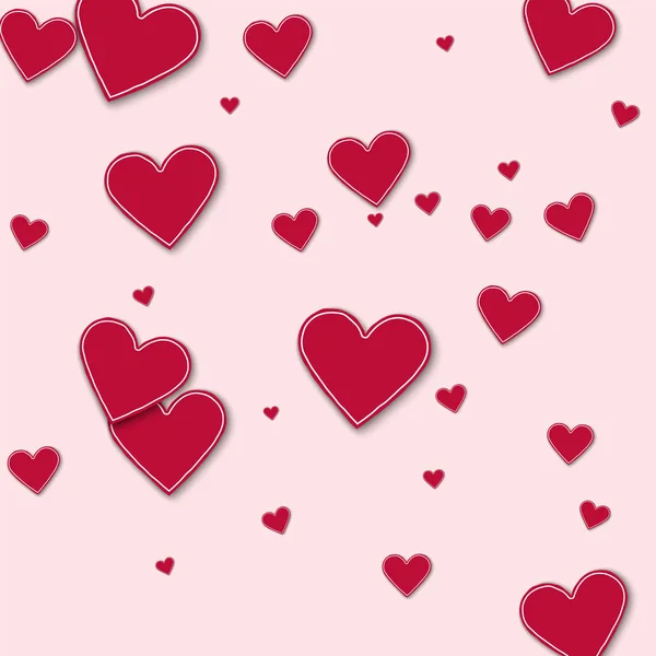 Τυχαία κόκκινο χαρτί καρδιές διασποράς οριζόντιες γραμμές σε ανοιχτό ροζ φόντο εικονογράφηση διάνυσμα — Διανυσματικό Αρχείο