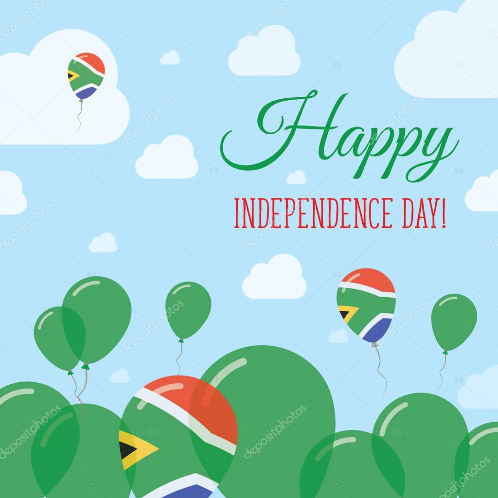 South Africa Independence Day Flat Patriotic Design. South African Flag Balloons. Happy National Day Vector Card.