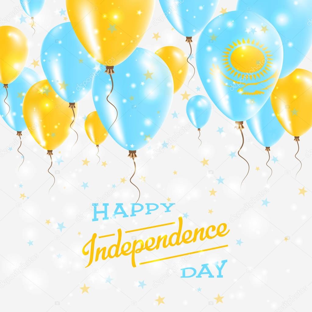 Kazakhstan Vector Patriotic Poster Independence Day Placard with Bright Colorful Balloons of