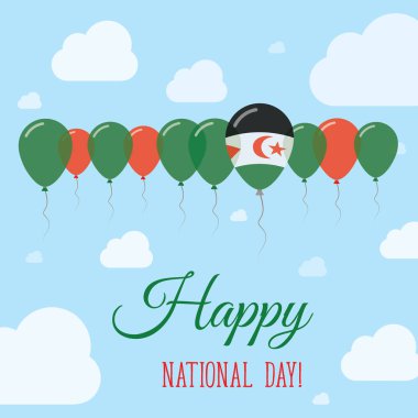 Western Sahara National Day Flat Patriotic Poster Row of Balloons in Colors of the Sahrawi flag clipart
