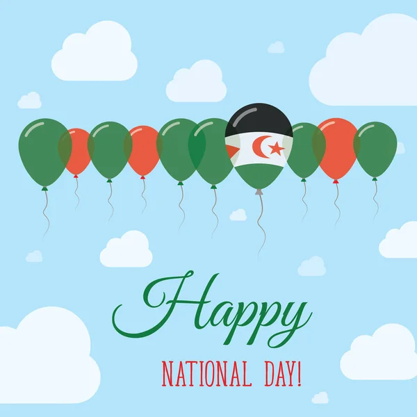 Sahrawi 국기의 색상에 풍선의 서 사하라 국가 하루 플랫 애국적인 포스터 행 — 스톡 벡터