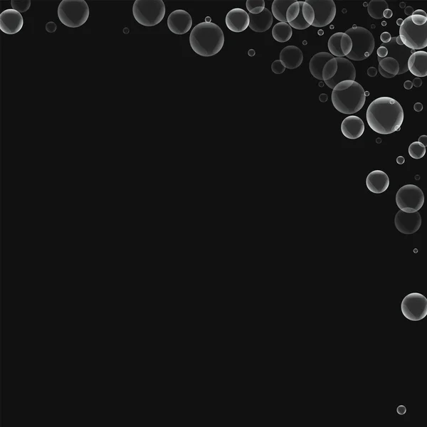 Zufällige Seifenblasen abstrakten rechten oberen Ecke mit zufälligen Seifenblasen auf schwarzem Hintergrund Vektor — Stockvektor