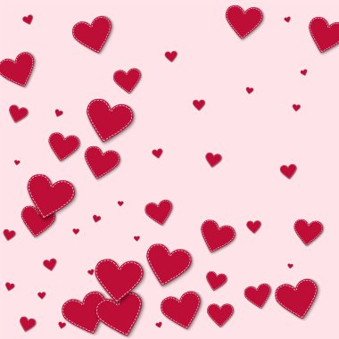 Kırmızı dikişli kağıt kalpler soyut desen açık pembe renkli vektör çizim
