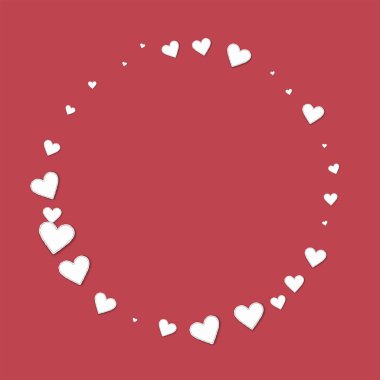 Güzel kağıt yuvarlak şekil koyu kırmızı arka plan vektör çizim üzerinde hearts