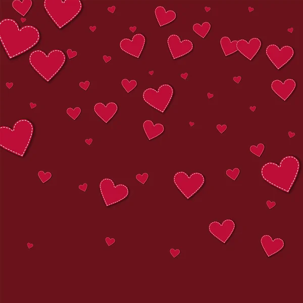 Corazones de papel cosido rojo Gradiente superior sobre fondo rojo vino Ilustración vectorial — Vector de stock