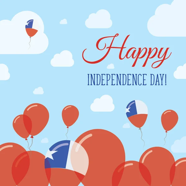 Chili Independence Day Flat Patriotic Design Drapeau chilien ballons Happy National Day Vector Card — Image vectorielle