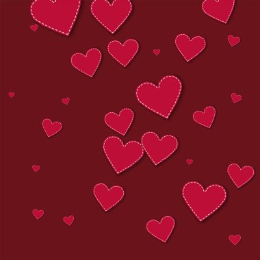 Kırmızı dikişli kağıt kalpler şarap kırmızı arka plan vektör çizim satırlarında kaotik dağılım