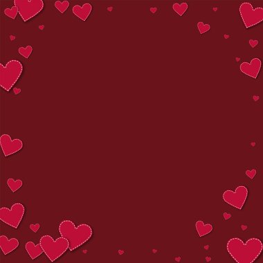 Kırmızı dikişli kağıt kalpler köşe çerçeve şarap kırmızı arka plan vektör çizim üzerinde