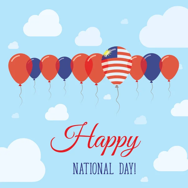 Национальный день Малайзии Плоский патриотический плакат Ряд воздушных шаров в цветах флага Малайзии Happy — стоковый вектор