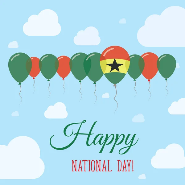 Ghana National Day Flat patriottische Poster rij van ballonnen in de kleuren van de Ghanese vlag Happy — Stockvector