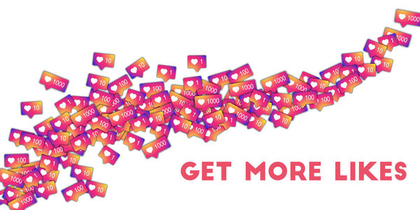 Get more likes Social media icons in abstract shape background with gradient counter Get more