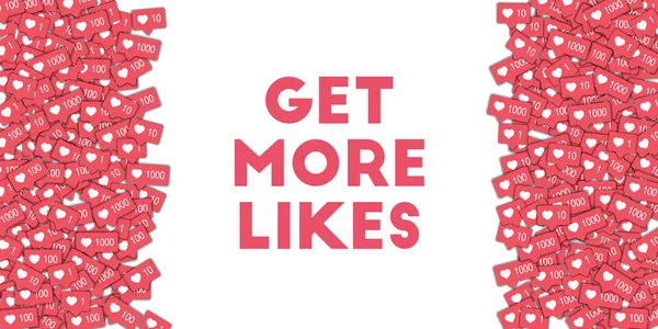 Obtenha mais curtidas Ícones de mídia social em formato abstrato fundo com contador rosa Obtenha mais curtidas —  Vetores de Stock