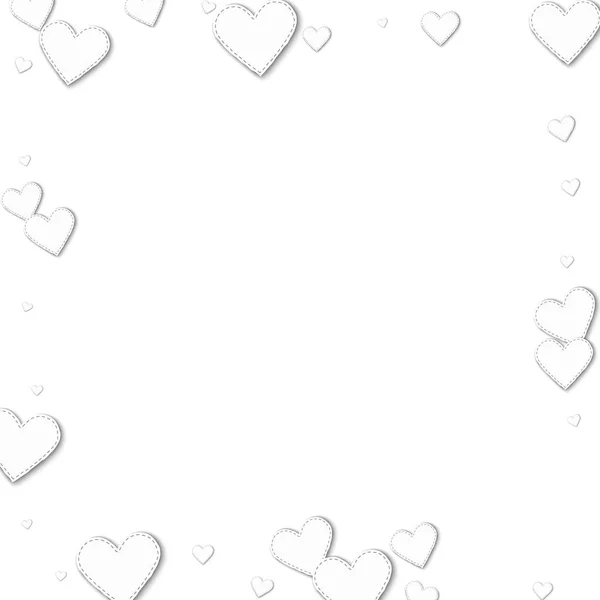 Recorte de corazones de papel blanco Borde disperso cuadrado con recorte de corazones de papel blanco en blanco — Vector de stock