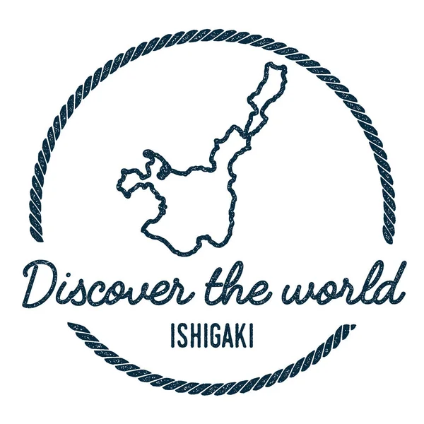 Ishigaki Map Outline Vintage Descubre el Sello de Goma Mundial con Mapa de la Isla Estilo Hipster — Vector de stock