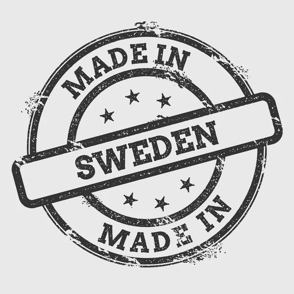 Feito na Suécia selo de borracha isolado no fundo branco Grunge selo redondo com textura de tinta de texto — Vetor de Stock