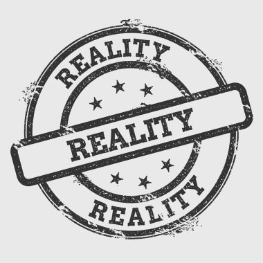 Gerçeklik lastik damgası izole Grunge beyaz arka plan üzerinde metin mürekkep dokulu yuvarlak mühür ve