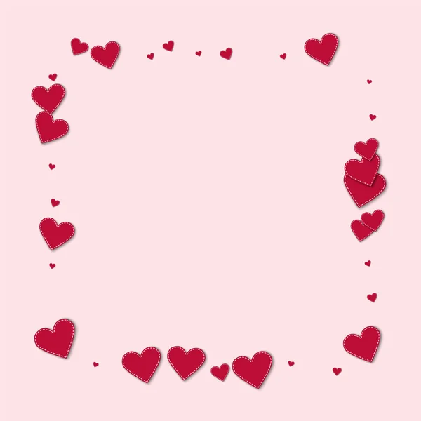 Coeurs en papier cousu rouge Forme abstraite carrée sur fond rose clair Illustration vectorielle — Image vectorielle