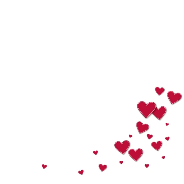 Recorte corazones de papel rojo Esquina inferior derecha sobre fondo blanco Ilustración vectorial — Vector de stock