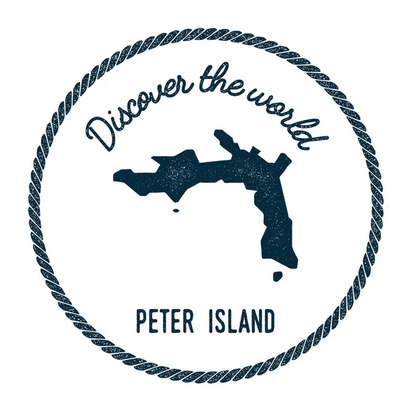 Mapa de Peter Island en vintage descubrir el mundo insignia estilo Hipster sello postal náutico con — Vector de stock