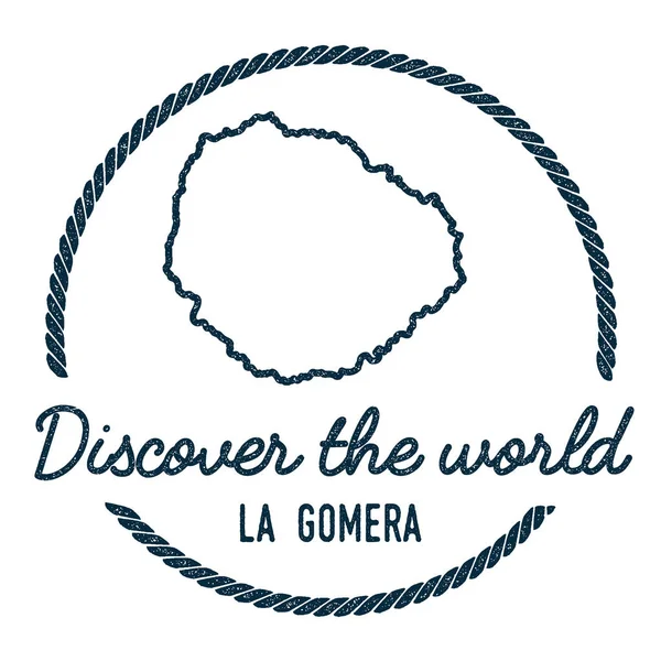 La Gomera Map Outline Vintage Descubre el Sello de Goma Mundial con Mapa de la Isla Estilo Hipster — Vector de stock