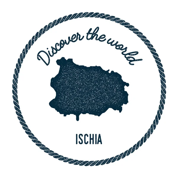 Ischia mapa en vintage descubrir el mundo insignia estilo Hipster sello postal náutico con ronda — Vector de stock