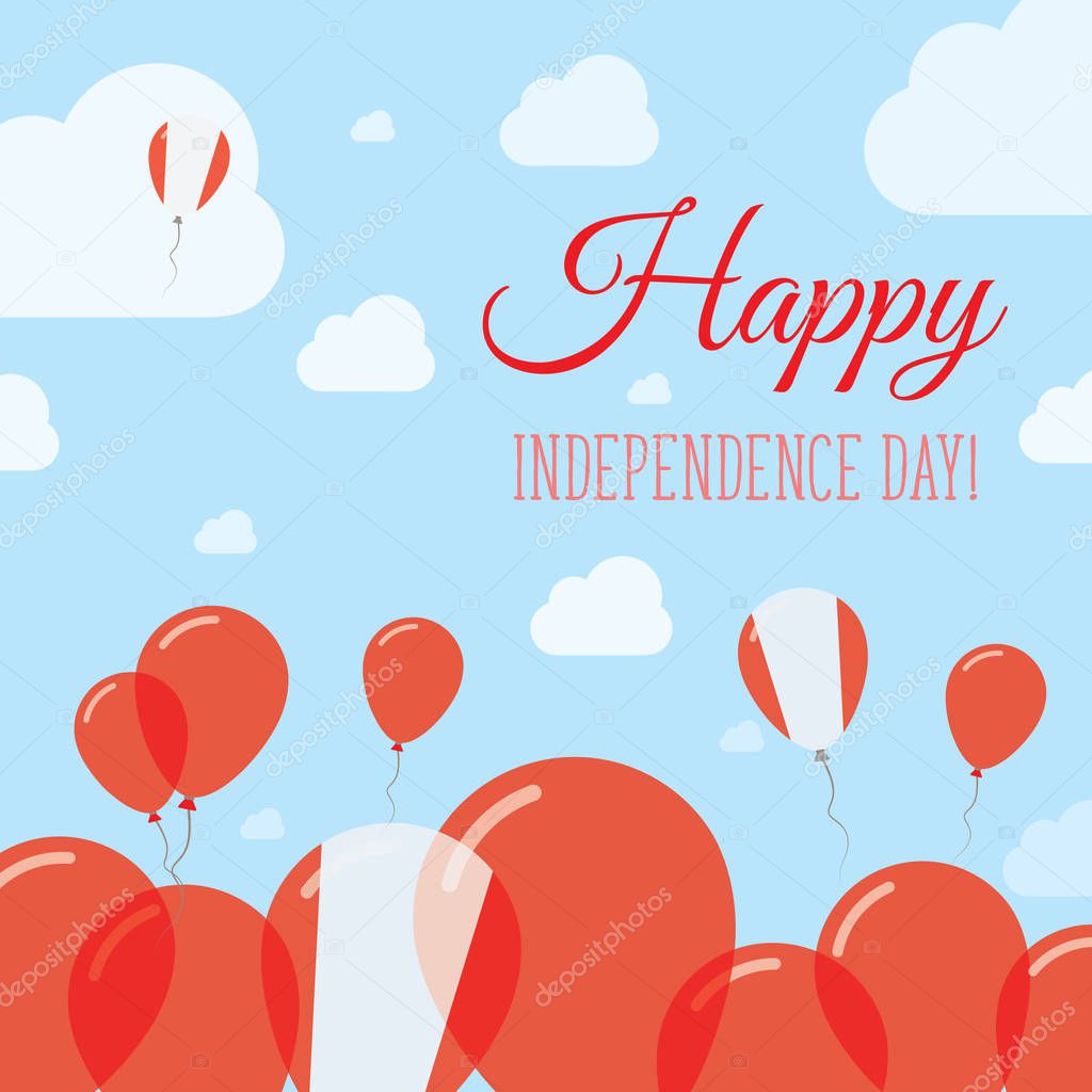 Peru Independence Day Flat Patriotic Design. Peruvian Flag Balloons. Happy National Day Vector Card.