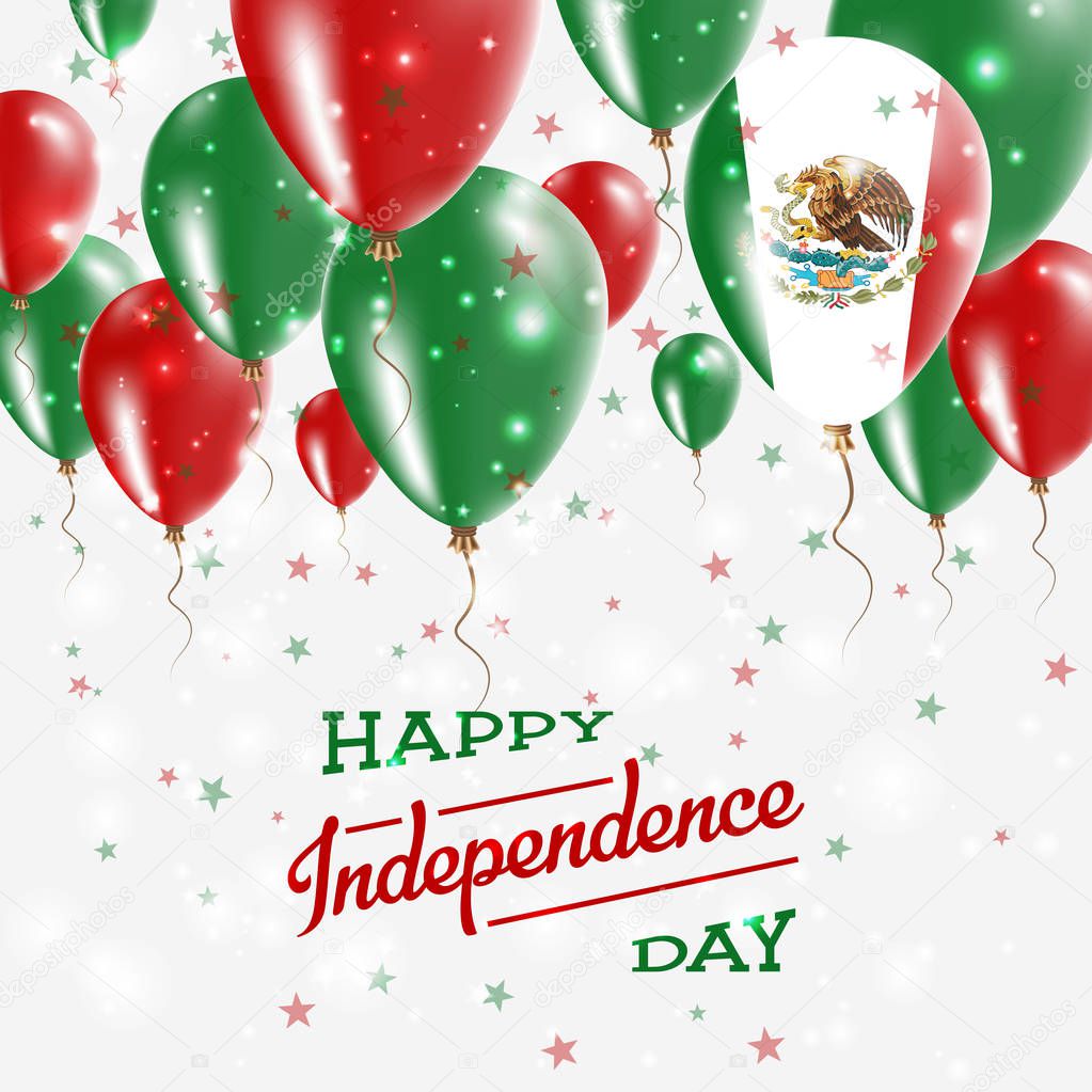 Mexico Vector Patriotic Poster Independence Day Placard with Bright Colorful Balloons of Country