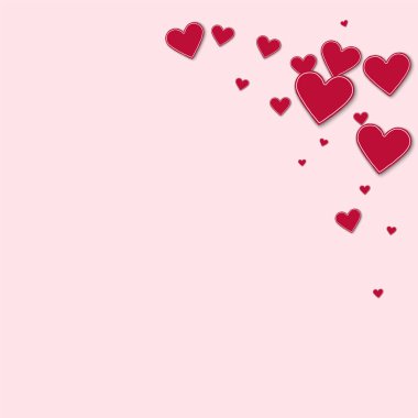 Kesikli kırmızı kağıt kalpleri açık pembe renkli vektör çizim sağ köşede Top