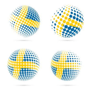 İsveç yarı ton bayrak vatansever vektör tasarım 3d noktalı resim küre İsveç Ulusal bayrak renkleri ayarla.