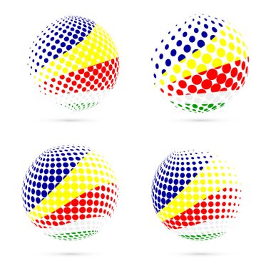 Seyşeller yarı ton bayrak vatansever vektör tasarım 3d noktalı resim küre Seyşeller ulusal bayrak ayarla.