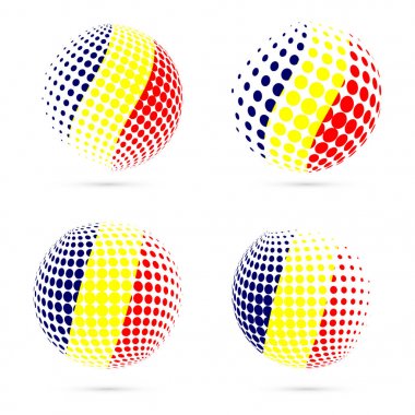 Chad yarı ton bayrak vatansever vektör tasarım 3d noktalı resim küre Çad ulusal bayrak renkleri ayarla.