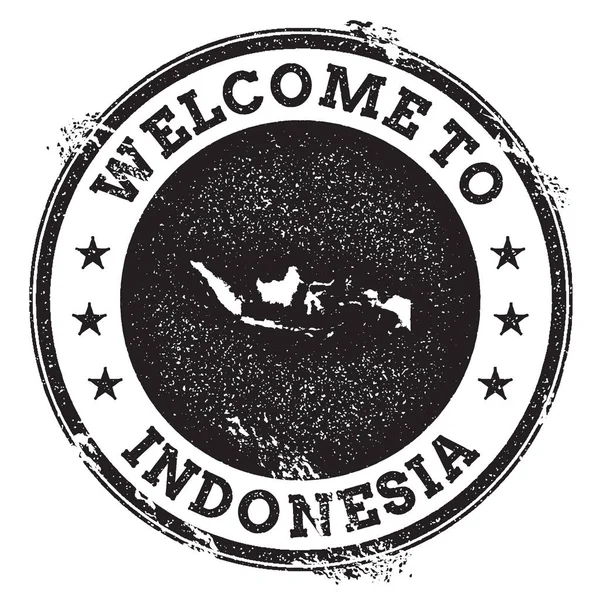インドネシア地図インドネシアへようこそグランジ ゴム印ビンテージ パスポートようこそスタンプ — ストックベクタ