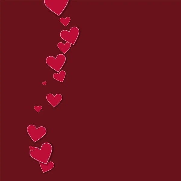 Cortar corações de papel vermelho Onda esquerda no vinho fundo vermelho Ilustração vetorial — Vetor de Stock