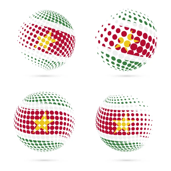 スリナム ハーフトーン フラグは、スリナムの国旗で愛国的なベクター デザイン 3 d ハーフトーン球をセット — ストックベクタ