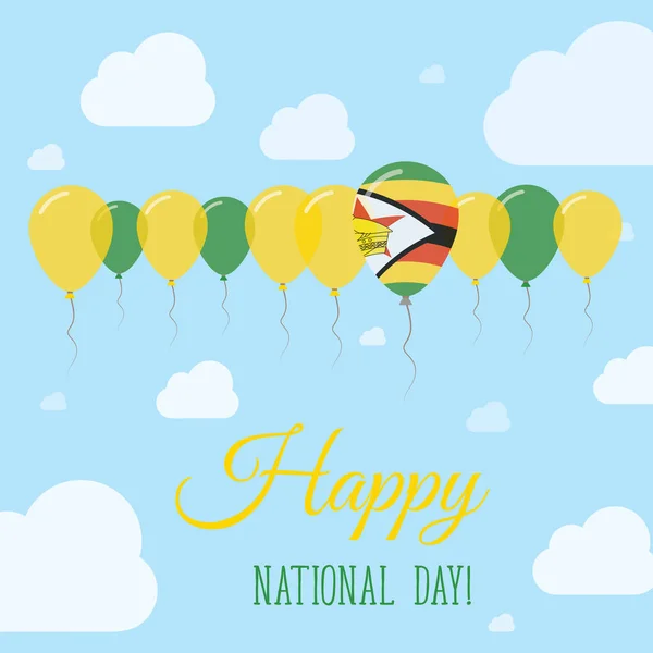 Zimbabwe National Day Flat Patriotic Poster Row of Balloons in Colors of the Zimbabwean flag Happy — Stock Vector