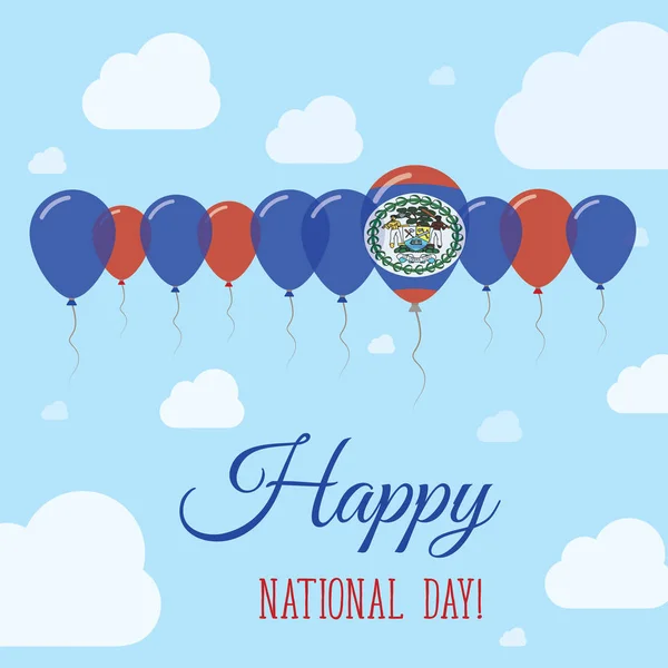 Belize Dia Nacional Plano Pôster Patriótico Fila de Balões em Cores da Bandeira Belizean Feliz —  Vetores de Stock