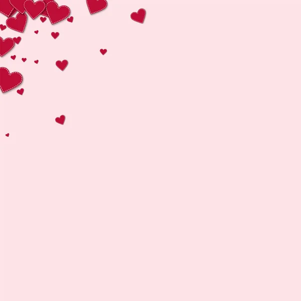 Rode gestikte papier harten linker juiste bovenhoek van licht roze achtergrond vectorillustratie — Stockvector