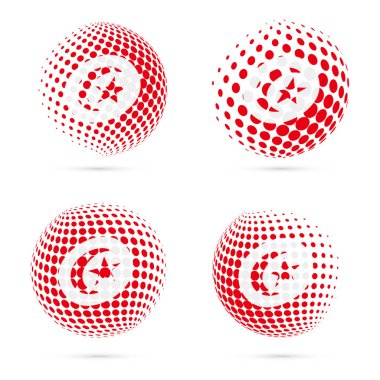 Tunus yarı ton bayrak vatansever vektör tasarım 3d noktalı resim küre Tunus ulusal bayrak ayarla.