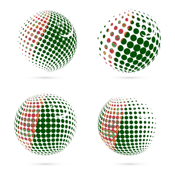 Turkmenistán bandera de medio tono conjunto diseño vectorial patriótico esfera de medio tono 3D en Turkmenistán nacional — Vector de stock