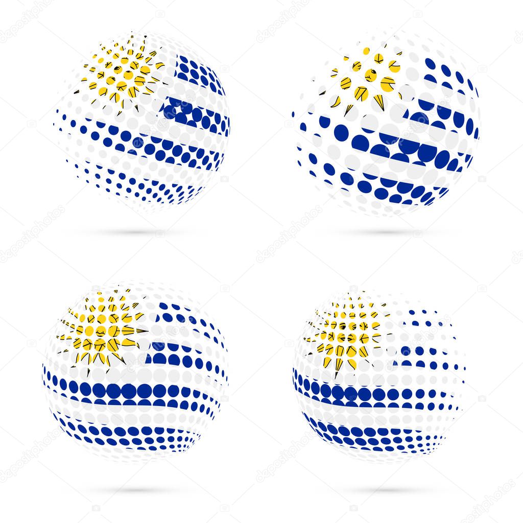 Uruguay halftone flag set patriotic vector design 3D halftone sphere in Uruguay national flag