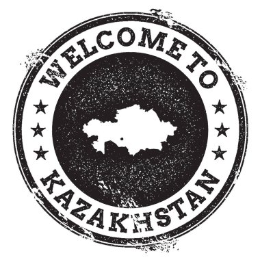 Vintage pasaport hoş geldiniz damga ile Kazakistan Haritası Grunge lastik damgası ile Kazakistan hoş geldiniz