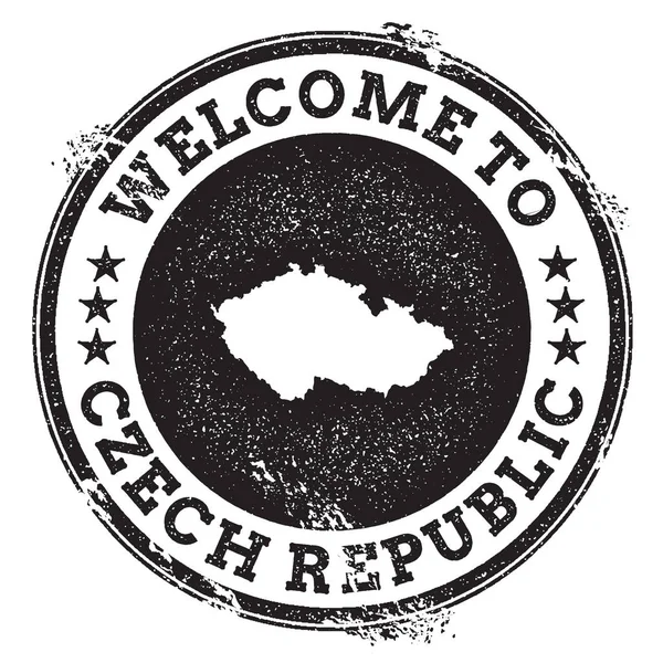 Carimbo de boas-vindas de passaporte vintage com mapa da República Checa Carimbo de borracha Grunge com Bem-vindo ao Checa — Vetor de Stock