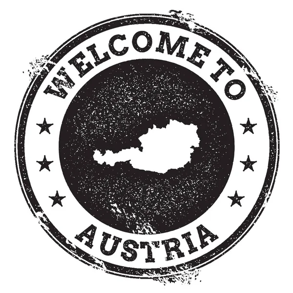 Carimbo de boas-vindas de passaporte vintage com mapa da Áustria Carimbo de borracha Grunge com texto Bem-vindo à Áustria — Vetor de Stock