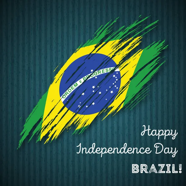Brasilianischer Unabhängigkeitstag patriotisches Design expressiver Pinselstrich in Nationalflaggenfarben auf dunklem Grund — Stockvektor