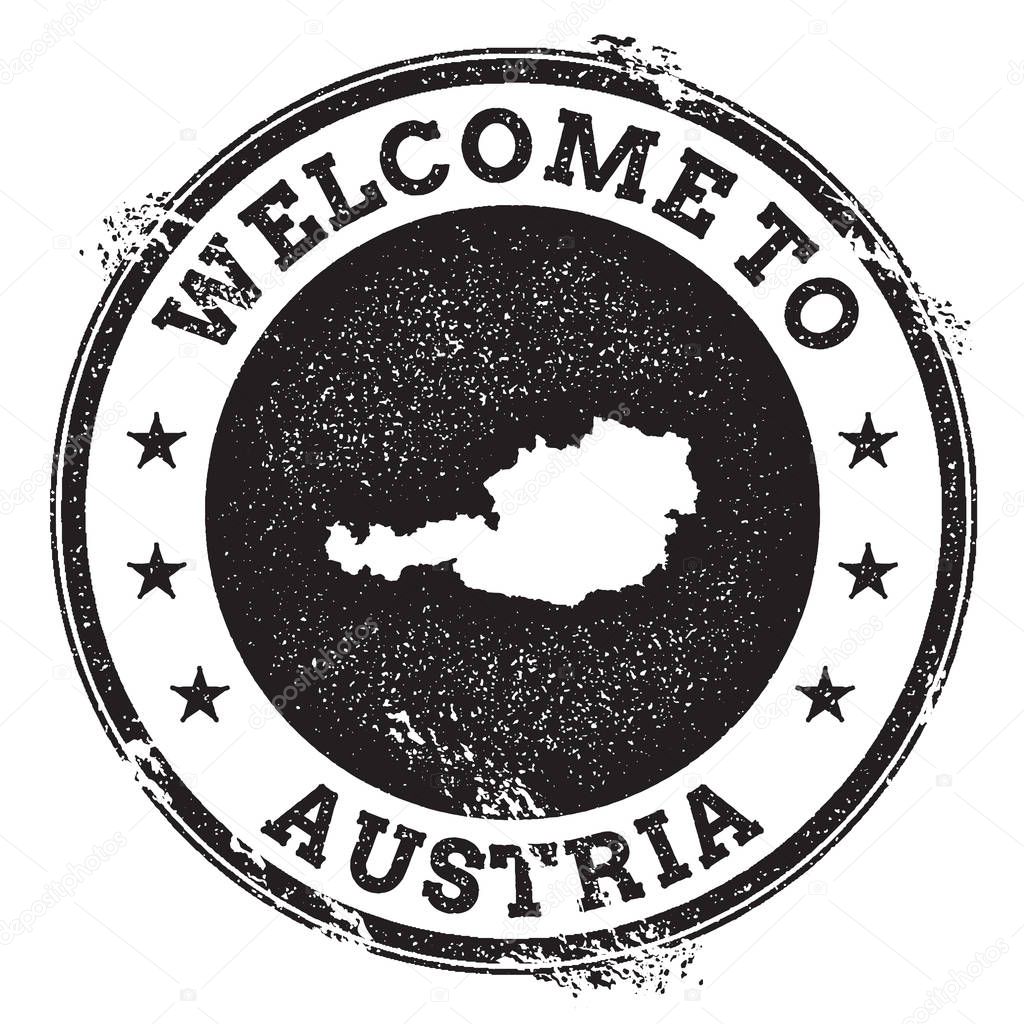 Vintage passport welcome stamp with Austria map Grunge rubber stamp with Welcome to Austria text